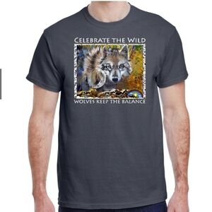 Novelty Printed Gray Wolf Cotton Graphic Tee Men Women Unisex New Father's Day